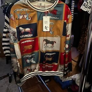 Colorful Horse Print Silk Sweatshirt